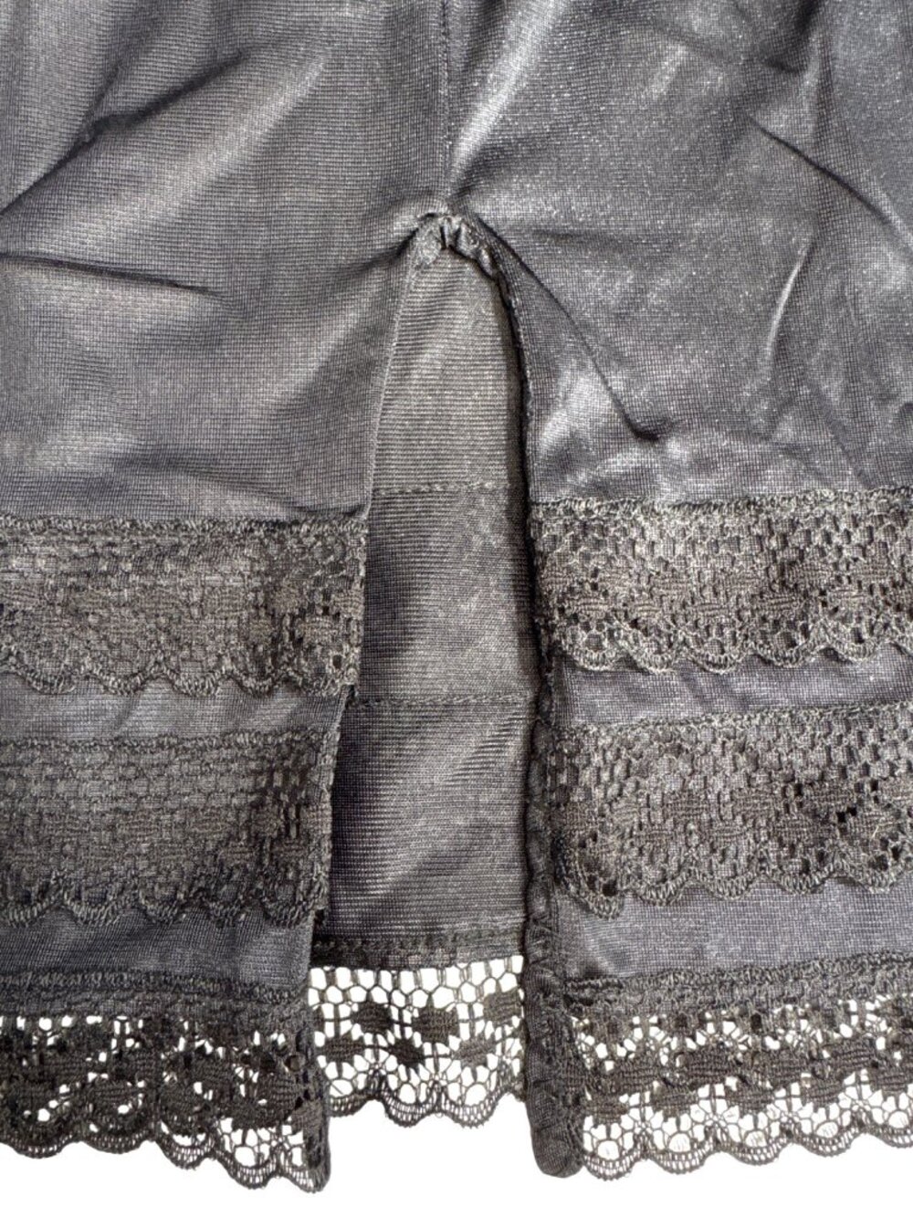 Femme Fatale Black Satin Lace Trim Half Slip Skirt 2X Made In Canada - Picture 7 of 7
